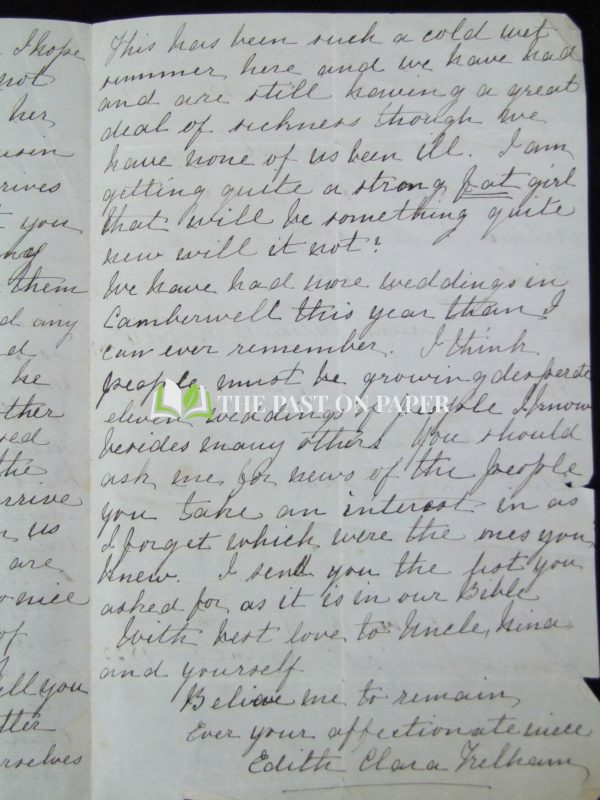 Letter from Edith Clara Kelham to her Auntie, 1871