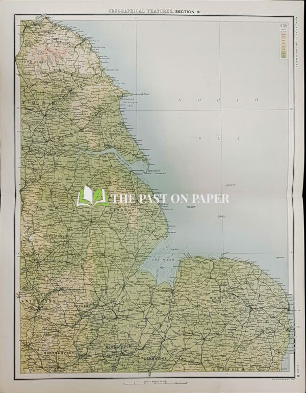 Victorian map of Orographical features of The North East of England, Published 1891