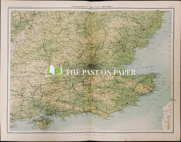 Victorian map of Orographical features of The South East of England, Published 1891