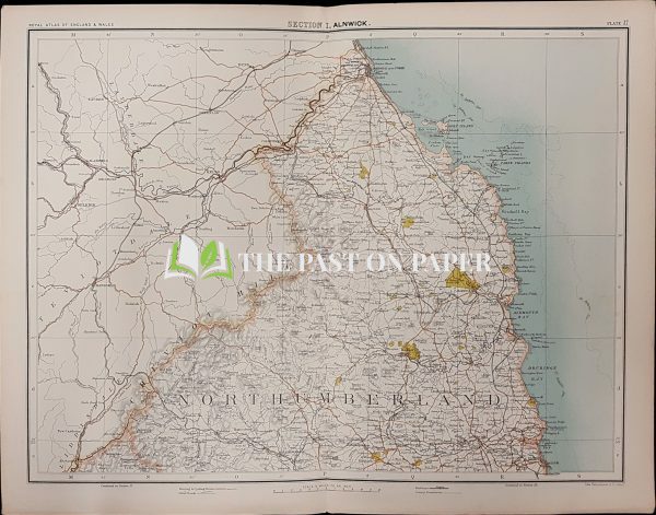 Victorian map of Northumberland, Alnwick and Cheviot Hills, Published 1891