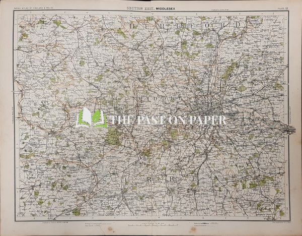 Victorian map of Middlesex, including London and Greater London, Published 1891