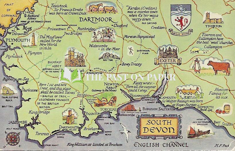 Vintage Postcard Map of South Devon - Past on Paper