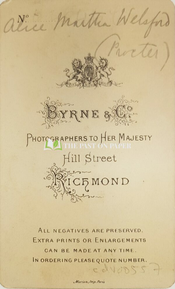 Carte de Visite of Alice Martha Welsford Proctor, Richmond, 1870s - Image 2